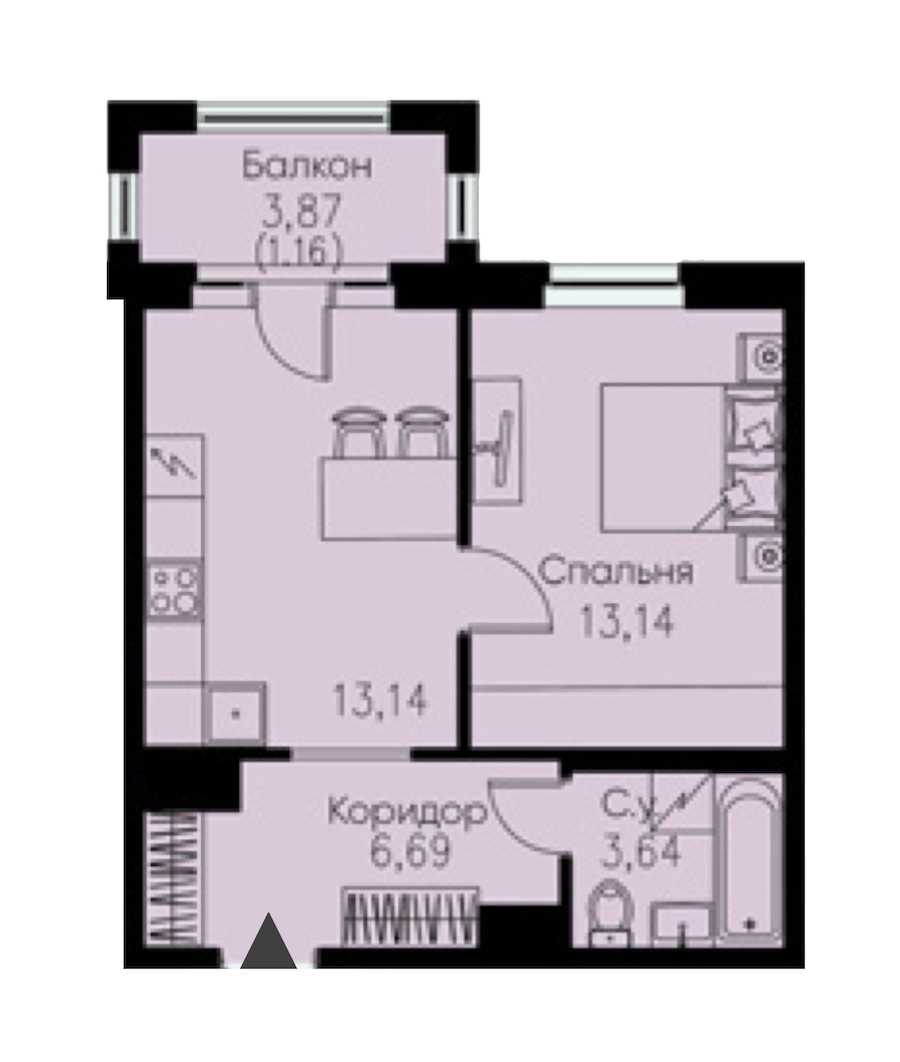 Однокомнатная квартира в Евроинвест девелопмент: площадь 37.77 м2 , этаж: 3 – купить в Санкт-Петербурге